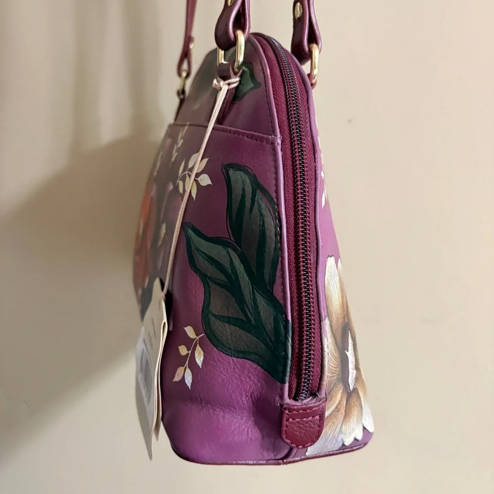 Anuschka Hand-Painted Floral Dome Shoulder Bag in Plum NWT - Picture 8 of 10